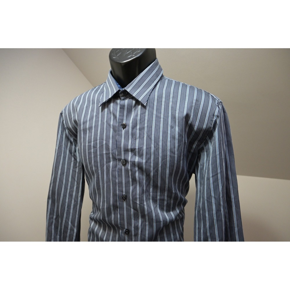 7 Diamonds Button Down Shirt Mens Large Grey Blue Striped Contrast Cuff EUC